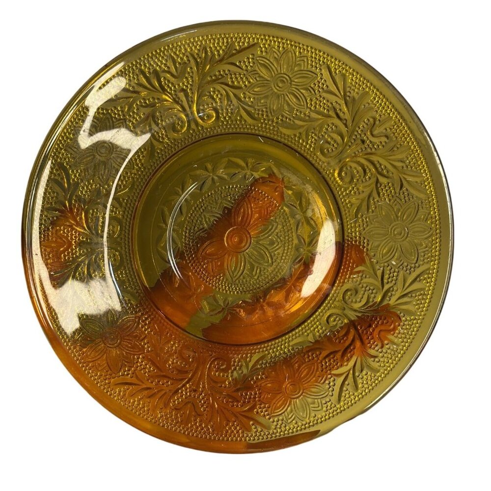VTG Indiana Amber Glass Tiara Carnival Sandwich Dinner Plate Ornate Floral Decor